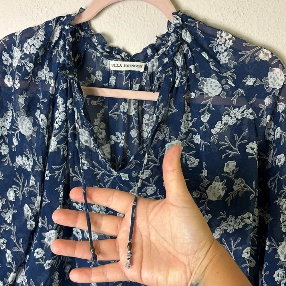 Ulla Johnson Rosine 100% Silk Sheer Blouse Top In Azure Blue size 0